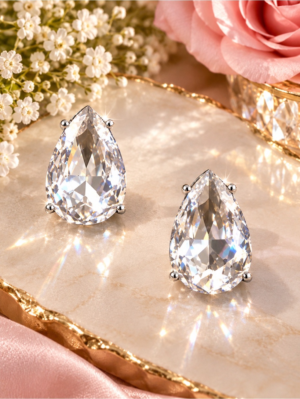 Classic Teardrop CZ Stud Earrings - Clear Crystal Sparkle
